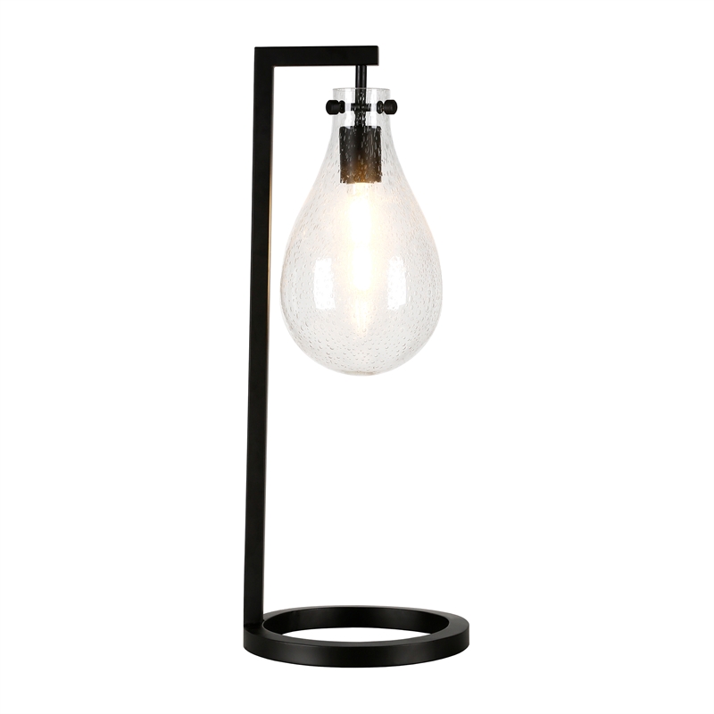 Allora Modern Seeded Glass Shade and Metal Table Lamp in Brass