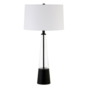 Allora Mid Century Glass Cylinder Table Lamp with Black Metal Accents
