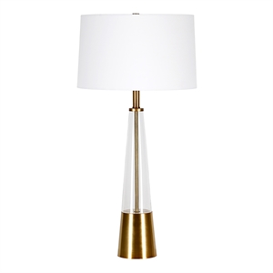 allora mid century glass cylinder table lamp with brass metal accents