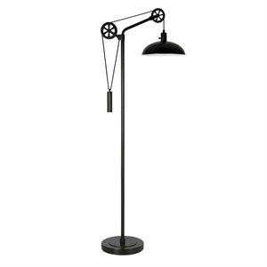 allora industrial metal pulley floor lamp with metal shade in black