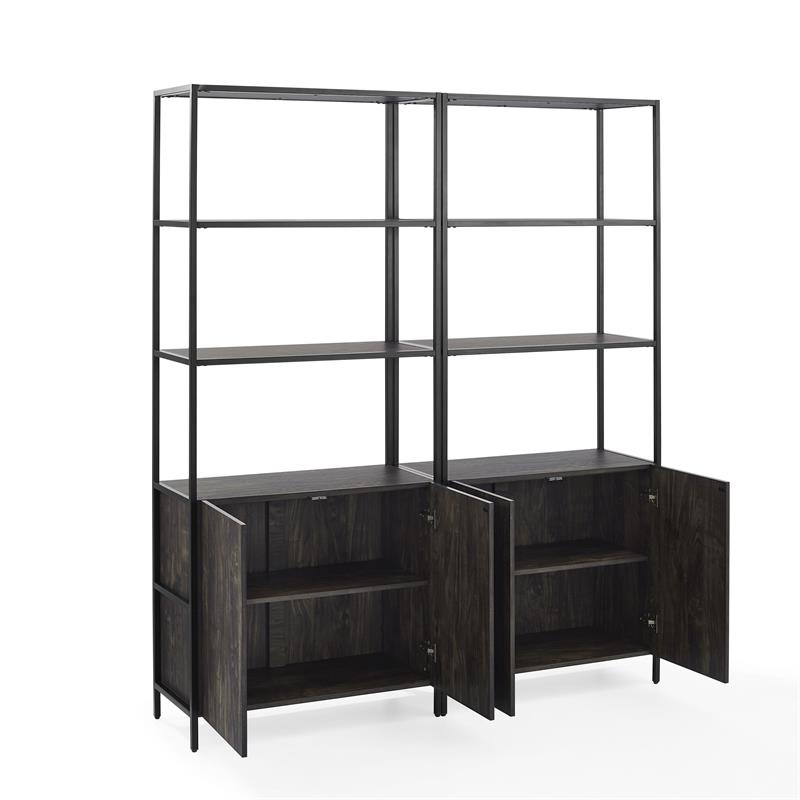 Allora 2-Piece Modern Wood/Steel Etagere Set in Brown Ash/Matte Black