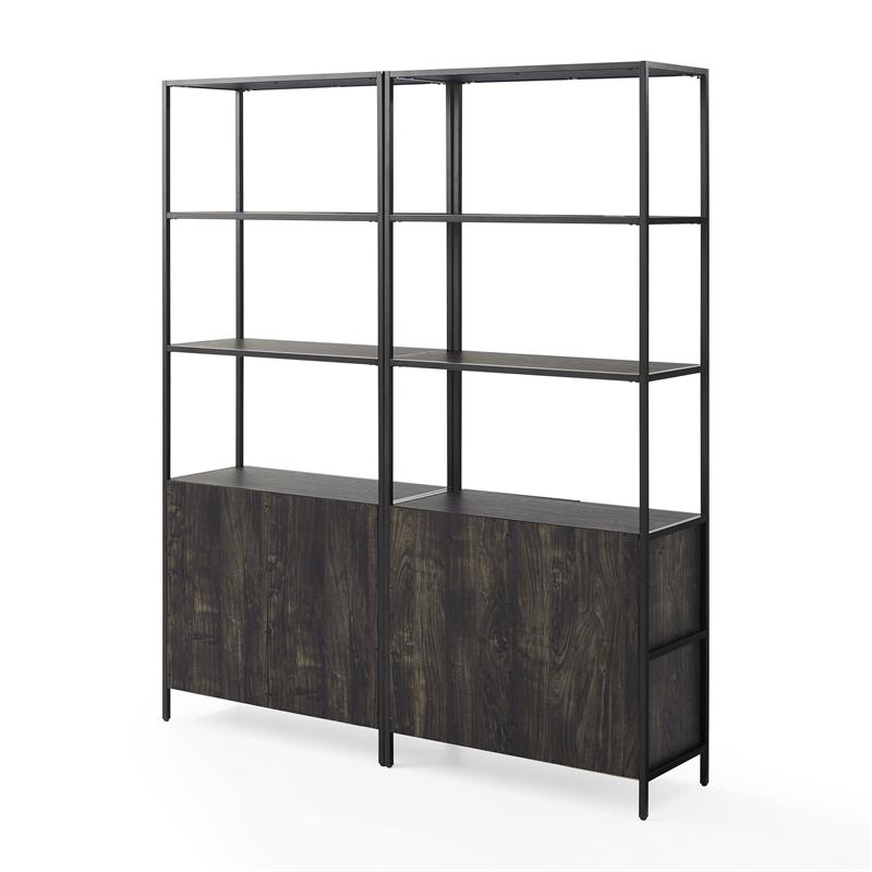 Allora 2-Piece Modern Wood/Steel Etagere Set in Brown Ash/Matte Black