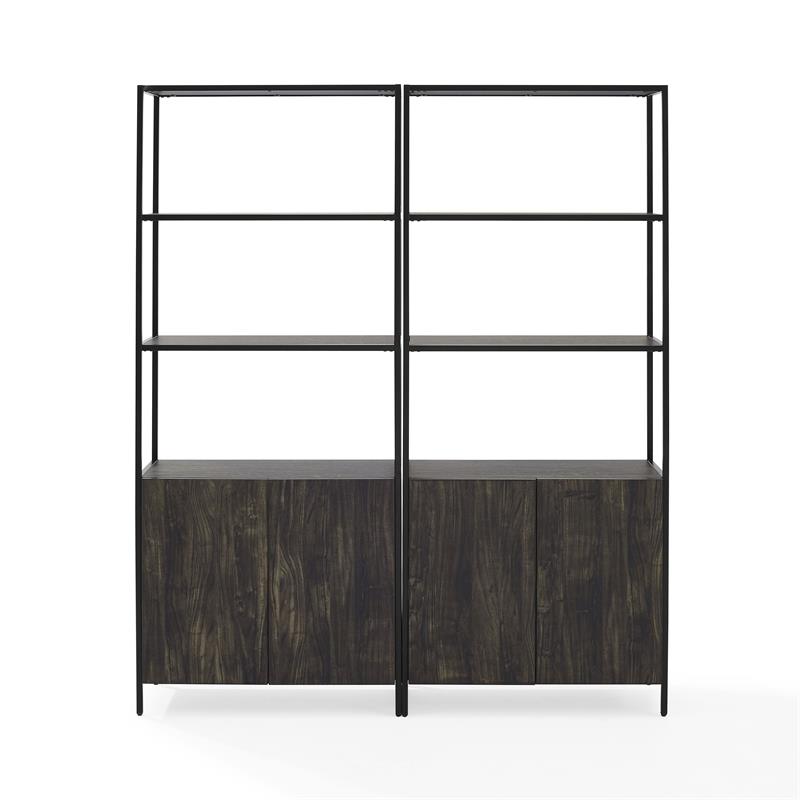 Allora 2-Piece Modern Wood/Steel Etagere Set in Brown Ash/Matte Black
