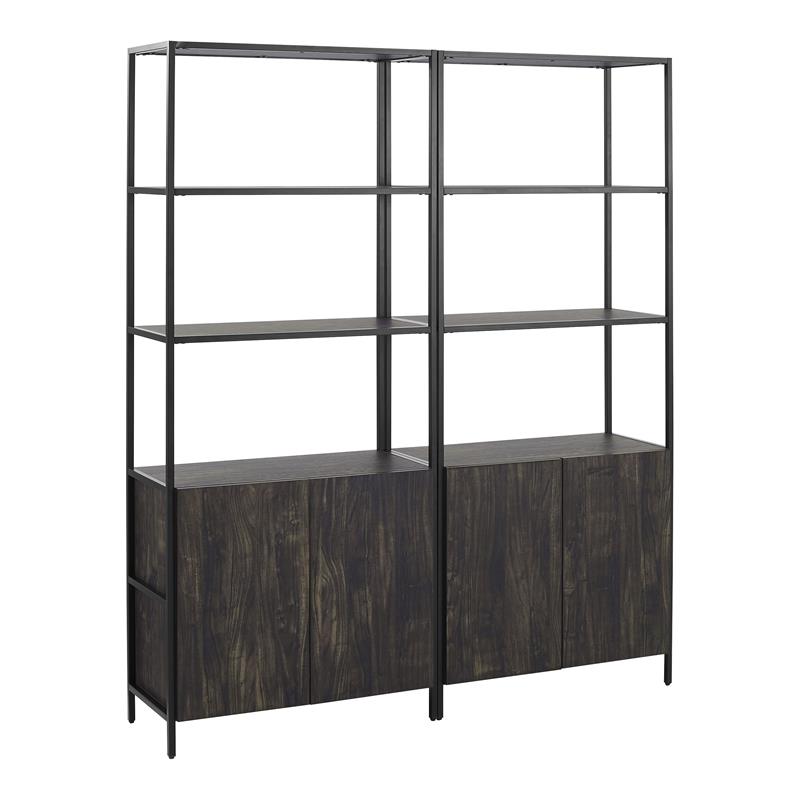 Allora 2-Piece Modern Wood/Steel Etagere Set in Brown Ash/Matte Black