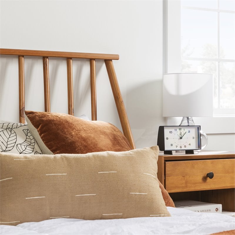 Allora Twin Mid Century Solid Wood Spindle Bed in Caramel Finish