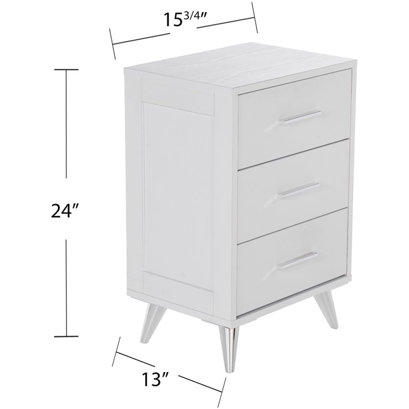 Allora Mid-Century 3 Drawer Nightstand in White and Chrome Finish
