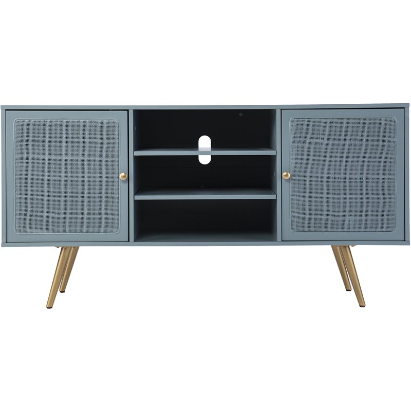 Allora Engineered Wood TV Stand with 2 Cabinets in Mint and Gold