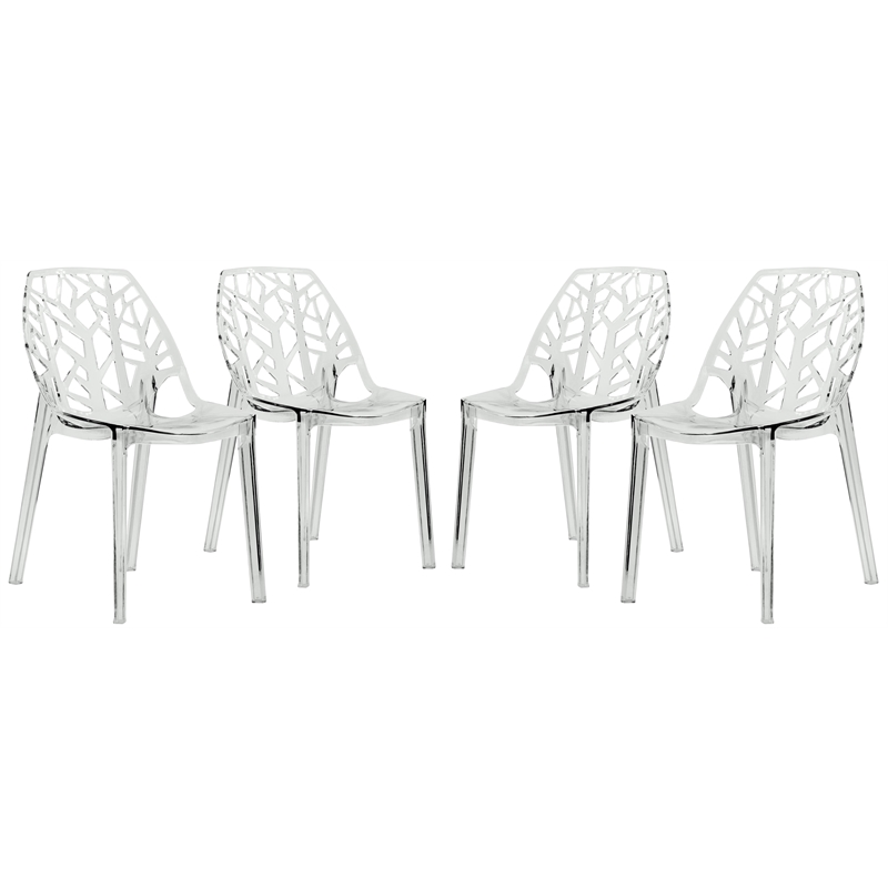 Allora Modern Plastic Dining Side Chair in Clear Finish (Set of 4)