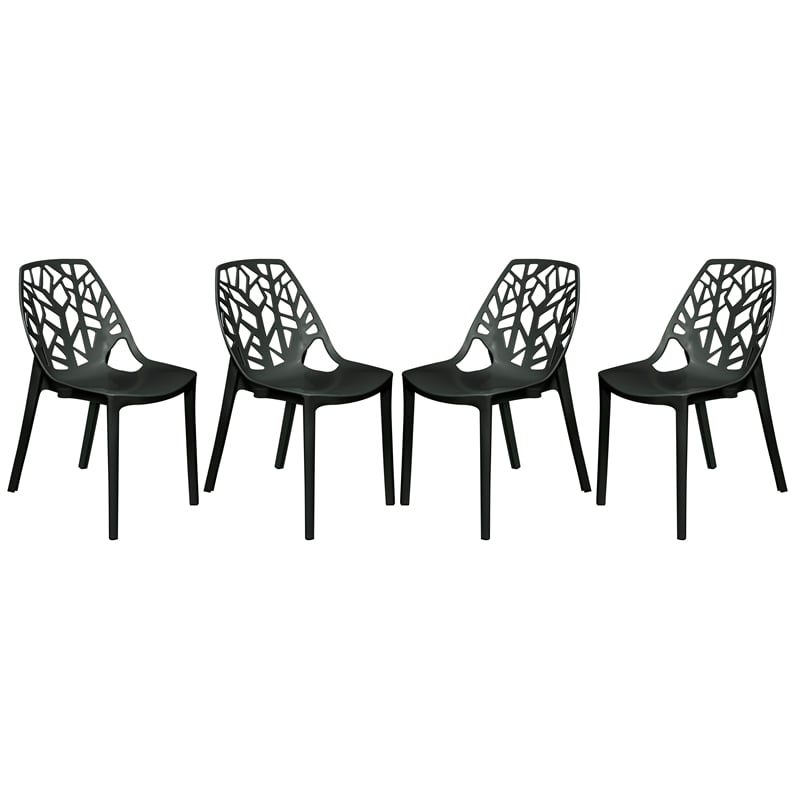 Allora Modern Plastic Dining Side Chair in Solid Black (Set of 4)