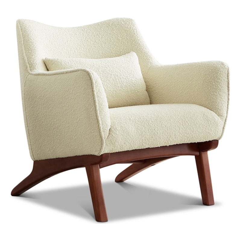 Allora Mid Century Modern Furniture Style Comfy Boucle Accent Armchair in Cream