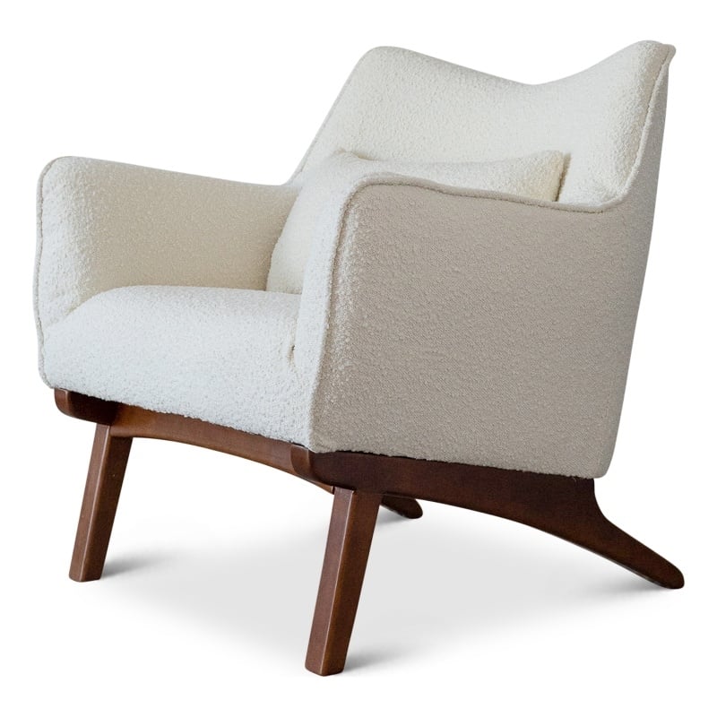 Allora Mid Century Modern Furniture Style Comfy Boucle Accent Armchair in Cream