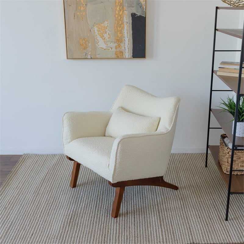 Allora Mid Century Modern Furniture Style Comfy Boucle Accent Armchair in Cream