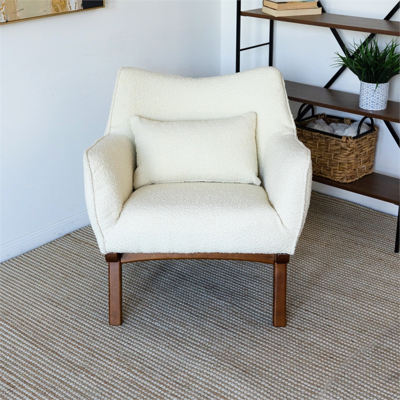 Allora Mid Century Modern Furniture Style Comfy Boucle Accent Armchair in Cream