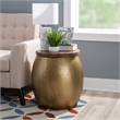 Allora Metal and Wood Drum Side Table with Storage in Gold Finish