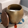 Allora Metal and Wood Drum Side Table with Storage in Gold Finish
