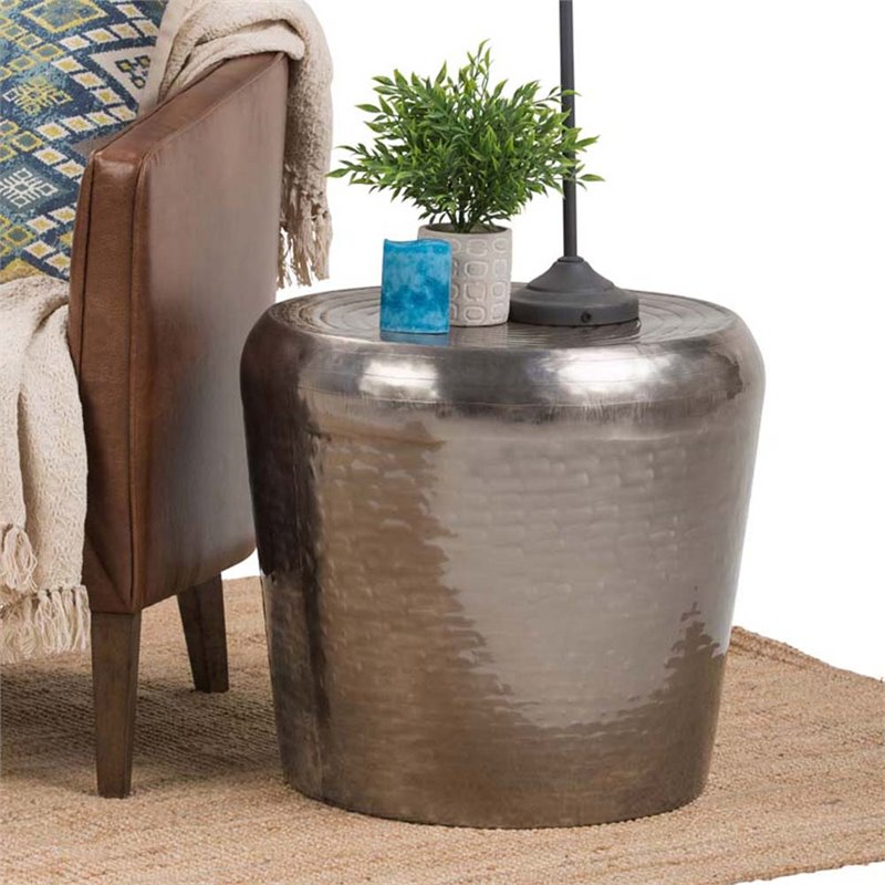 Allora Modern Industrial 23 inch Wide Metal Accent Side Table in Antique Silver