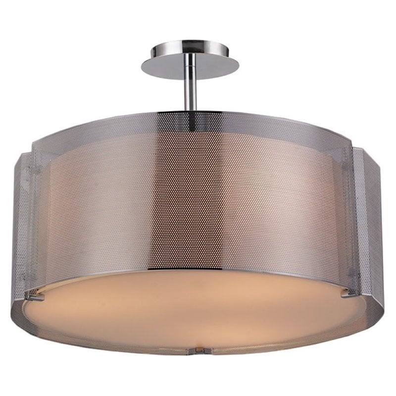 Bromi Design Lynch Metal Iron Mesh Drum Pendant in Chrome