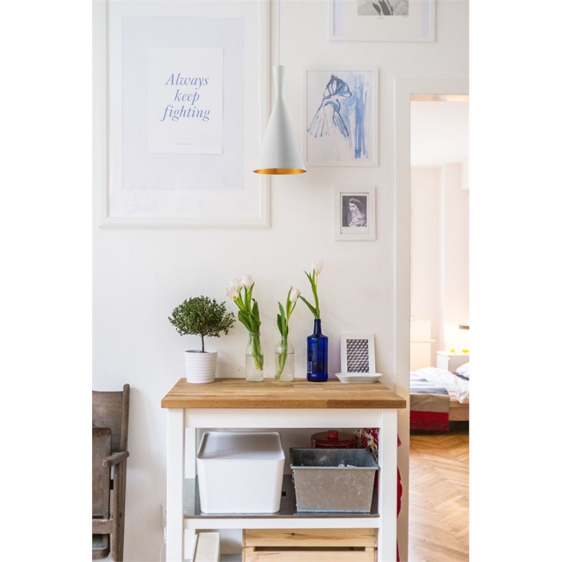 Bromi Design Berkley Single Light Aluminum Pendant in White and Gold