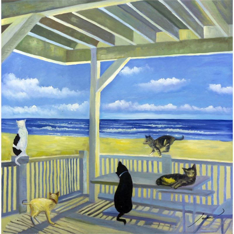 Bromi Design Ocean Cats Hand Painted Canvas Wall Art