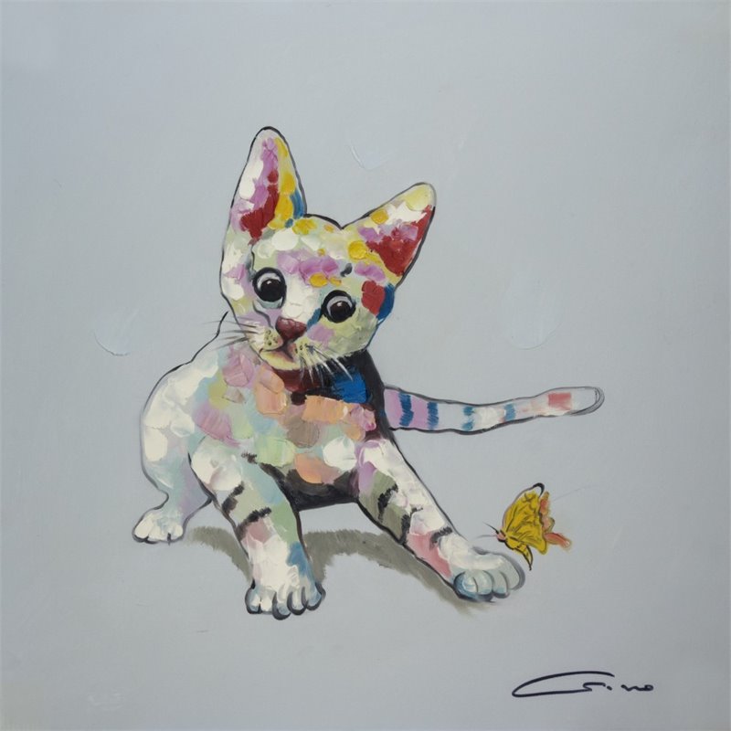 Bromi Design Cat-Butterfly Hand Painted Canvas Wall Art