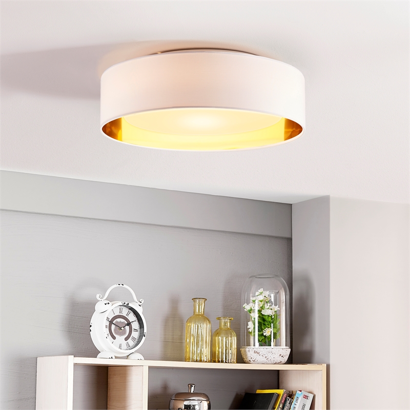 Naomi 15.75in. 3 Light Flush Mount Ceiling Fixture in White/Outside Gold Inside