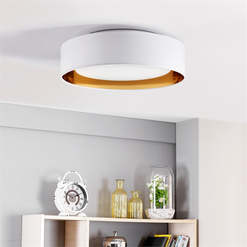 Naomi 15.75in. 3 Light Flush Mount Ceiling Fixture in White/Outside Gold Inside