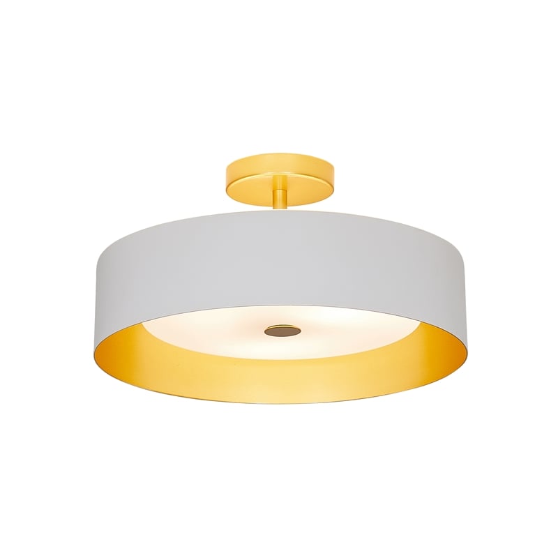 Bromi Design Lynch 3-Light Semi-Flush Mount Ceiling Fixture in White and Gold