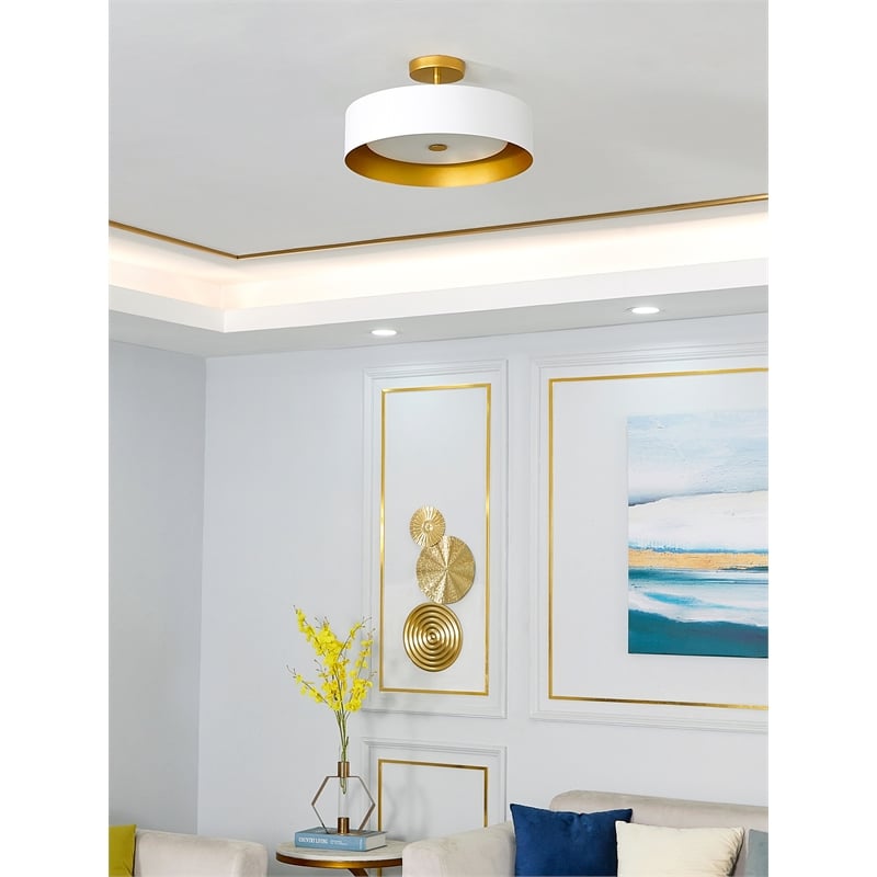 Bromi Design Lynch 3-Light Semi-Flush Mount Ceiling Fixture in White and Gold