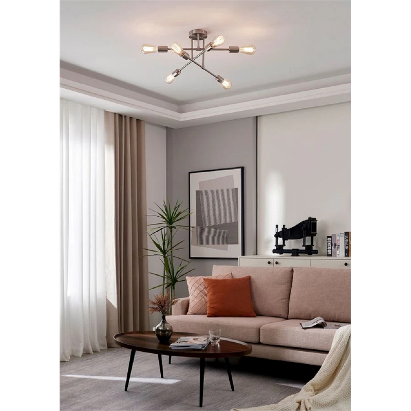 Bromi Design Braylon 6-Lights Brushed Nickel Flush Mount Ceiling Fixture