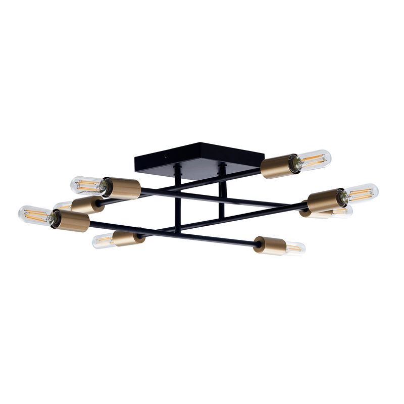 Halton  8 Light Black and Gold Flushmount Ceiling Fixture