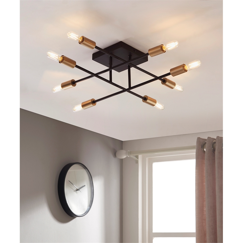 Halton  8 Light Black and Gold Flushmount Ceiling Fixture