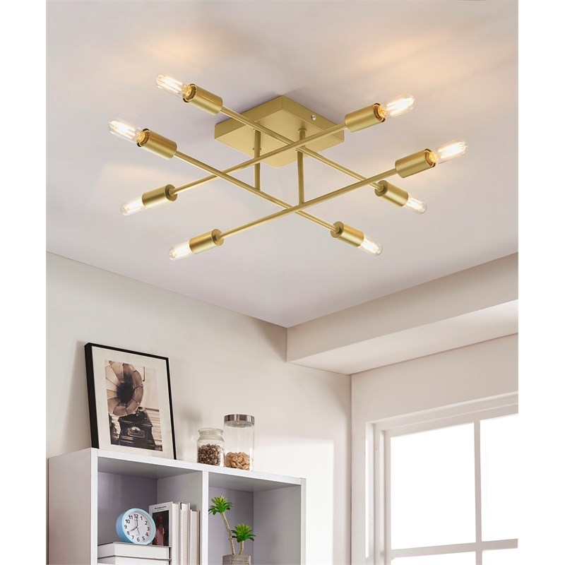 Halton 8 Light Gold Flushmount Ceiling Fixture with Bulbs