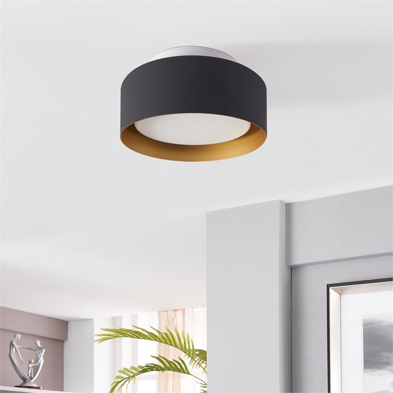 Lynch 10 in. 1-Light Black and Gold Flush Mount Ceiling Fixture