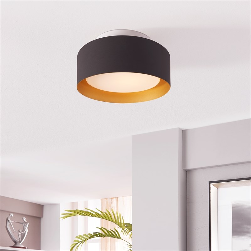 Lynch 10 in. 1-Light Black and Gold Flush Mount Ceiling Fixture
