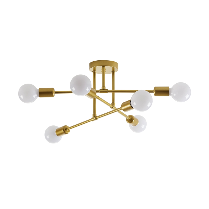 Bromi Design Braylon 6-Light Modern Metal Flush Mount Ceiling Light in Gold