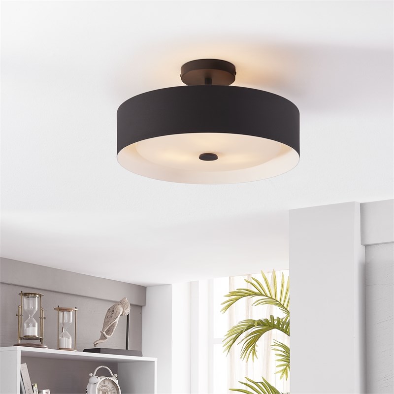 Bromi Design Lynch 1-Light Modern Metal Semi Flush Mount Light in Black/White