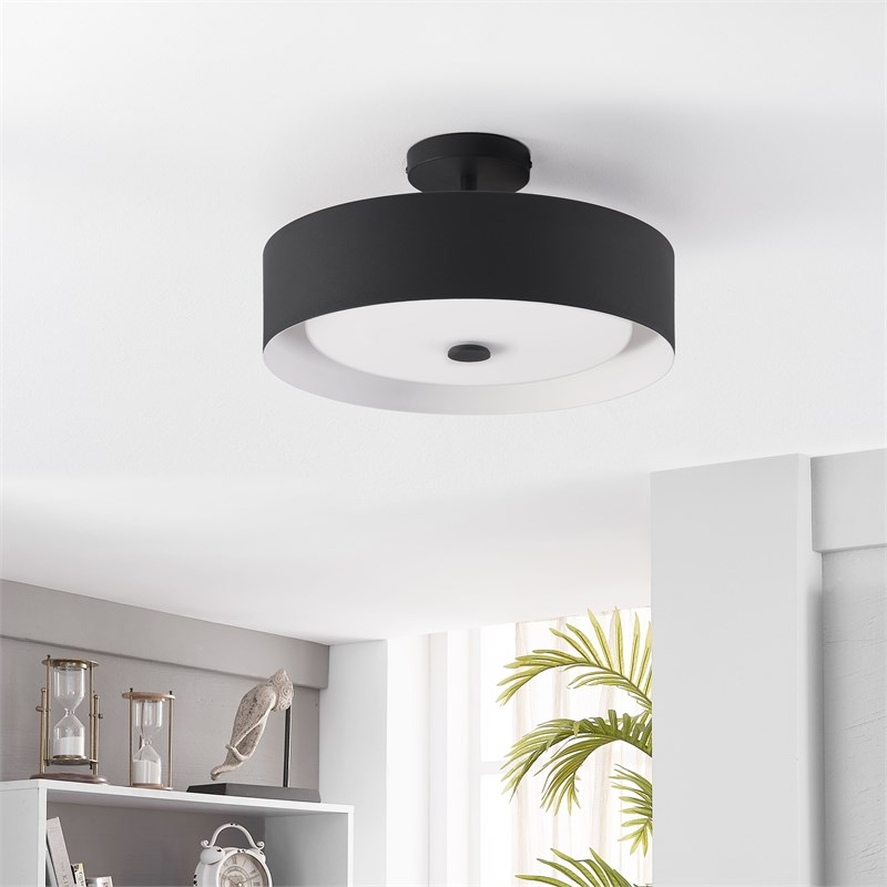 Bromi Design Lynch 1-Light Modern Metal Semi Flush Mount Light in Black/White