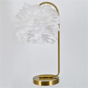 evolution metal task lamp with white faux feather shade in gold