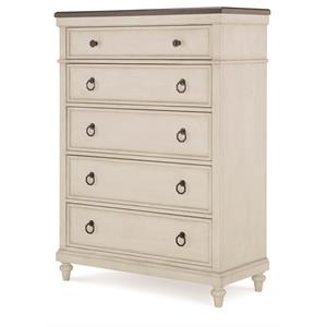 legacy classic brookhaven wood 5 drawer chest in vintage linen & rustic elm