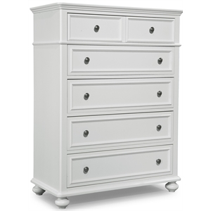 legacy classic madison 5 panel drawer tall chest in white wood with bun feet