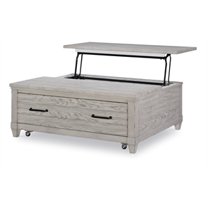 belhaven cocktail table with lift top storage in weathered plank color wood