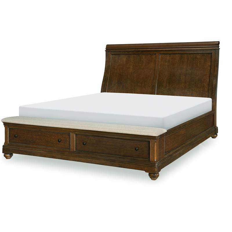 Coventry Queen Sleigh Bed With Uph, Cherry Wood Queen Sleigh Bed