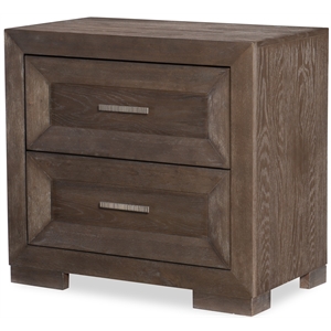 facets 2 drawer night stand with usb in mink with silver undertones wood finish