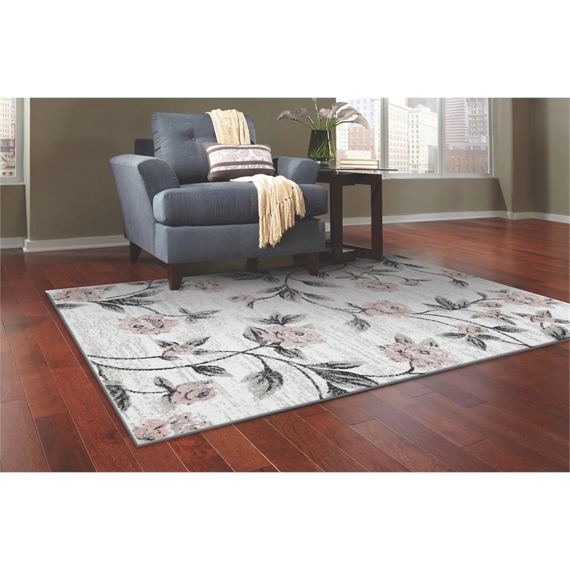 L'Baiet Luna Pink Floral Home Decor 8' x 10' Fabric Area Rug