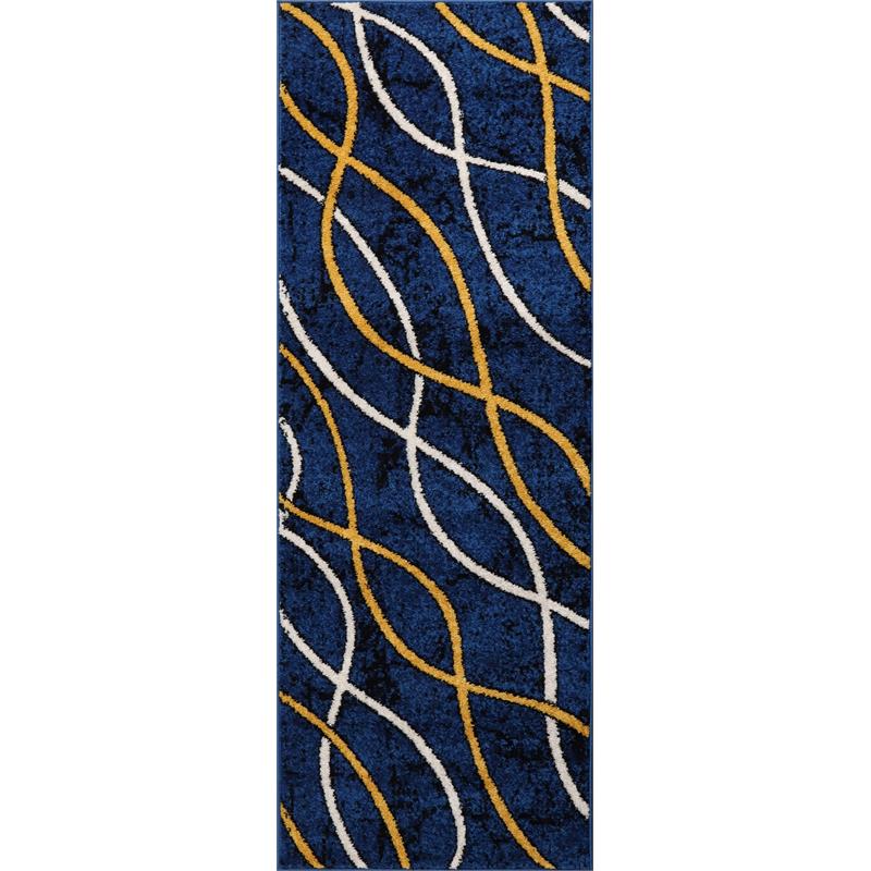 L Baiet Coco Blue Yellow And Cream Graphic 2 X 6 Rug Sportspyder
