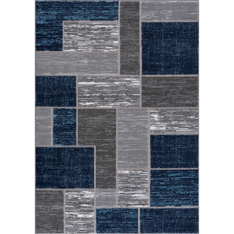 L'Baiet Verena Blue Geometric 5 ft. x 7 ft. Fabric Area Rug