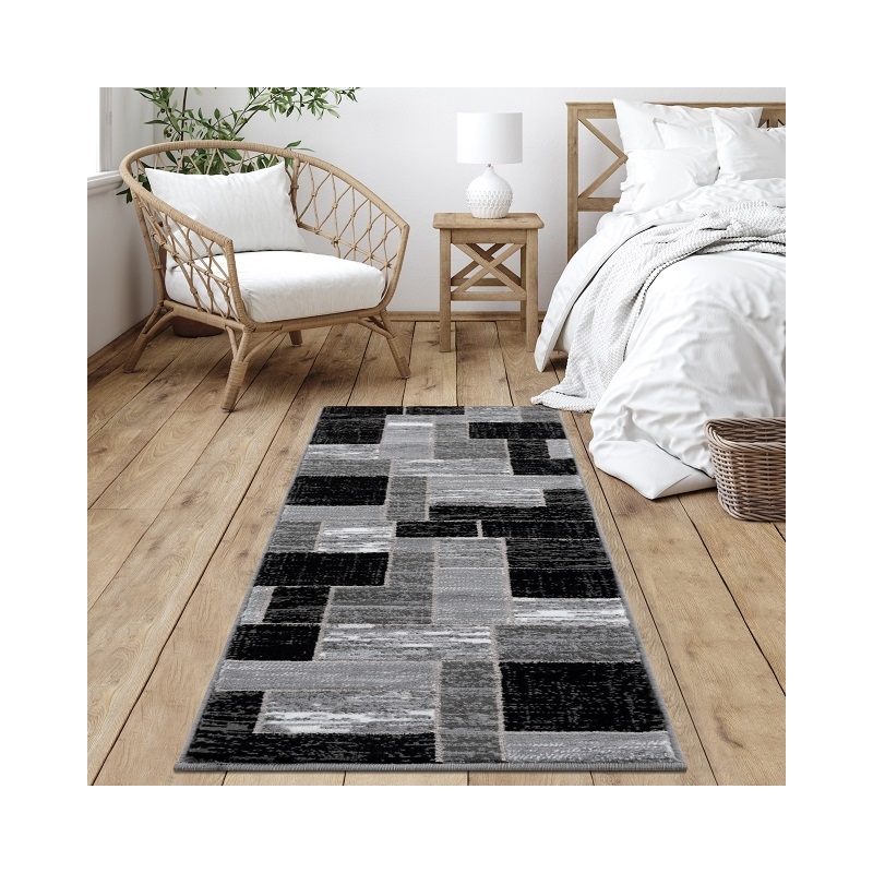 L'Baiet Verena Black Geometric 2 ft. x 6 ft. Fabric Runner Rug