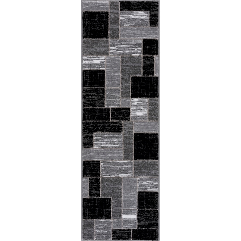 L'Baiet Verena Black Geometric 2 ft. x 6 ft. Fabric Runner Rug
