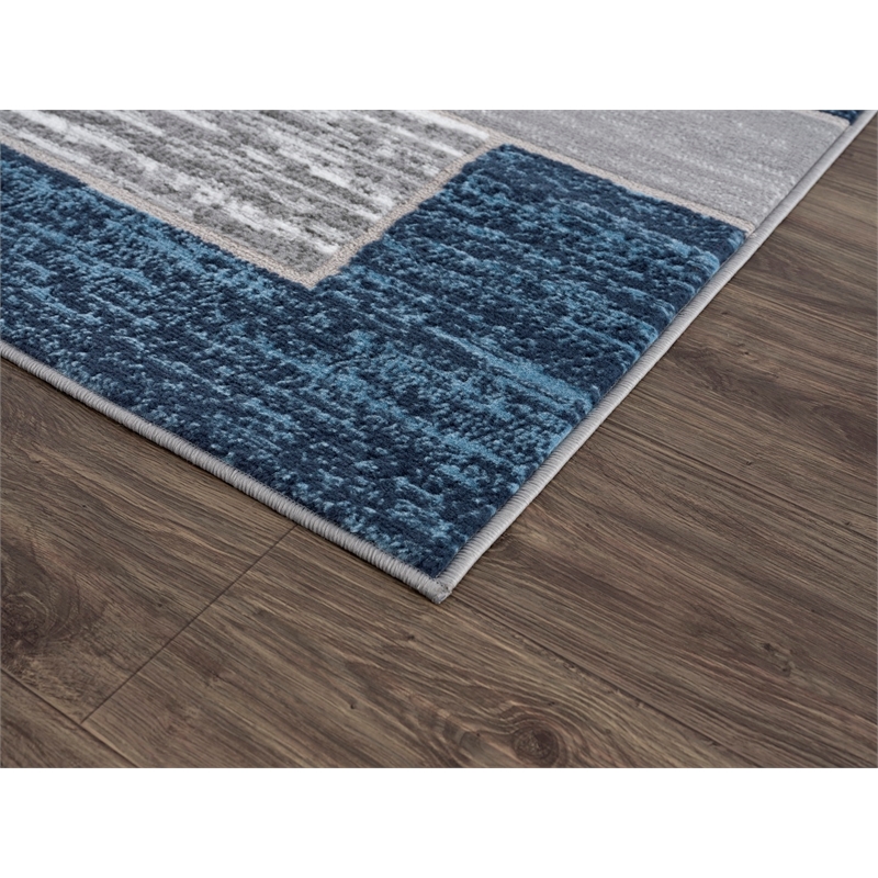 L'Baiet Verena Blue Geometric 2 ft. x 6 ft. Fabric Runner Rug