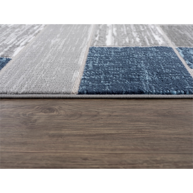 L'Baiet Verena Blue Geometric 2 ft. x 6 ft. Fabric Runner Rug